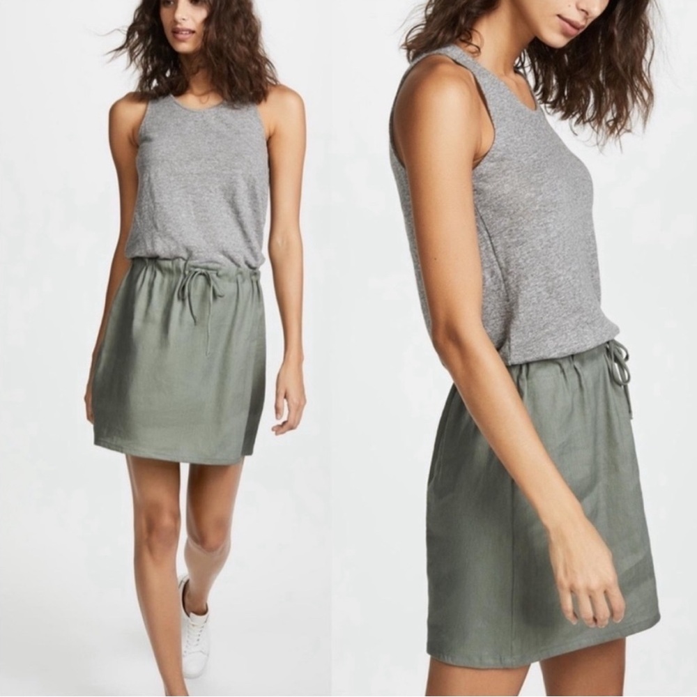 Monrow - Linen Contrast Tank Dress Army Green and Heather Gray - Like new!